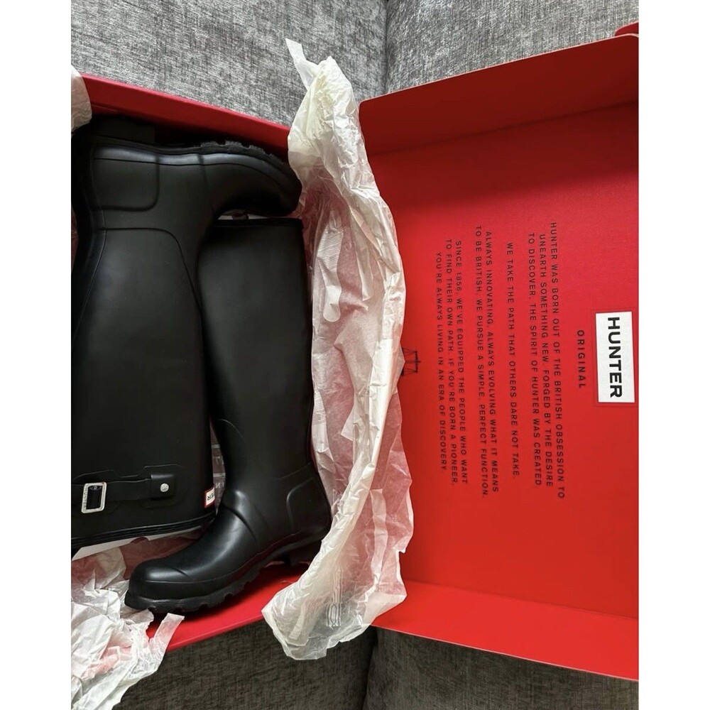 Hunter Original Tall Women's Black Waterproof Rain Boots Buckle Logo Rubber